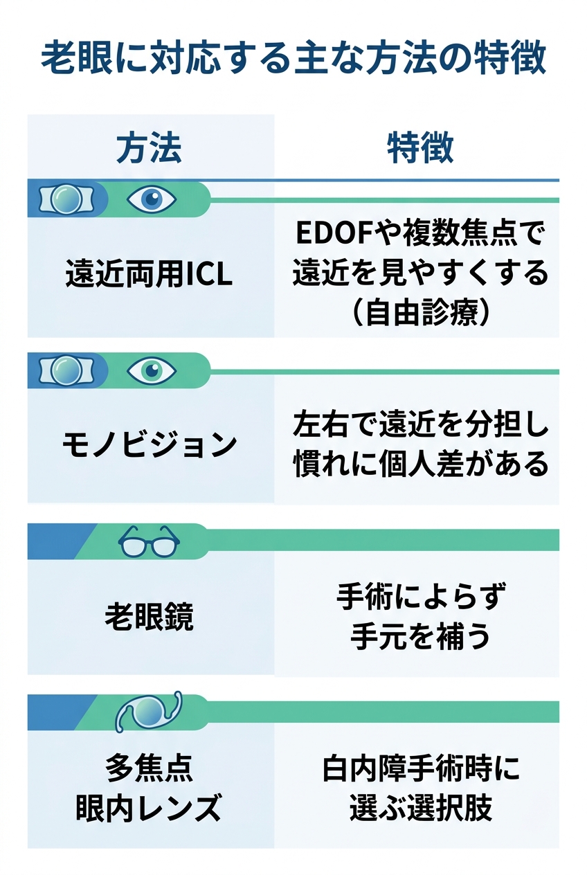 3. 老眼鏡・多焦点眼内レンズという選択肢